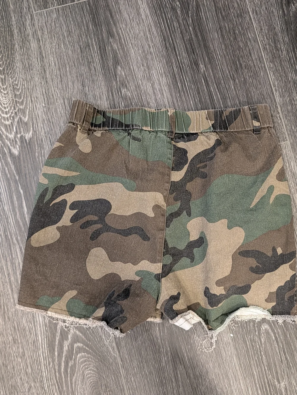 SHEIN Green & Brown Camouflage Denim Cutoff Shorts